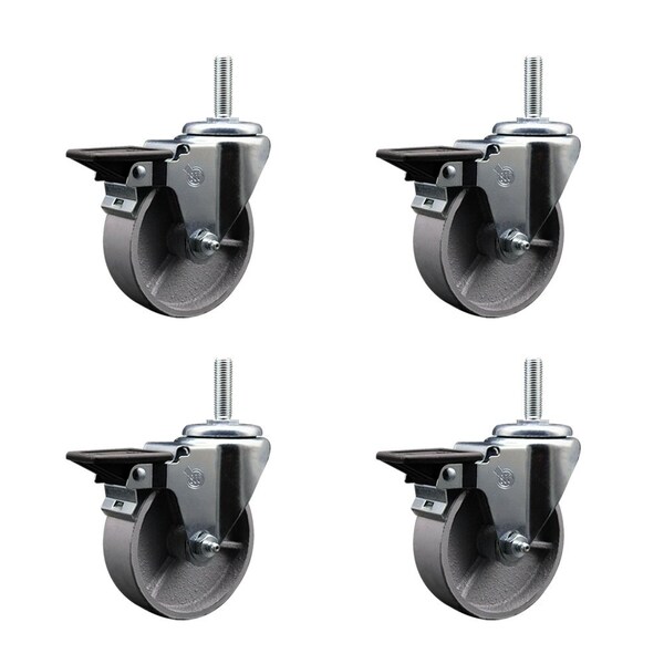 4 Inch Semi Steel Wheel Swivel 58 Inch Threaded Stem Caster Set with Brake SCC